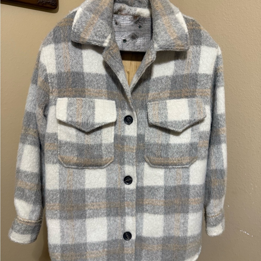 Gianni Bini Gray and Cream Plaid Jacket